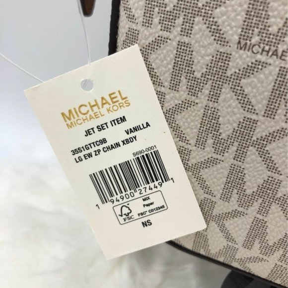 NWT Michael Kors Jet Set East West Chain Crossbody - Vanilla/Acorn Brown - Picture 10 of 10